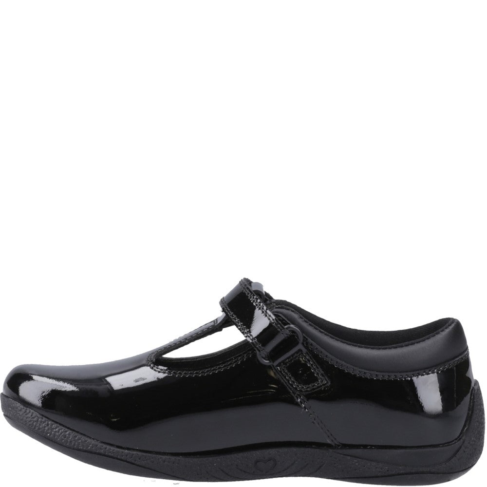 Girls BTS FLFR Patent Black Hush Puppies Caitlin T-Bar Patent Jnr