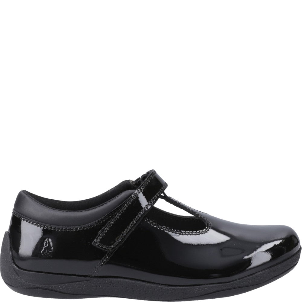 Girls BTS FLFR Patent Black Hush Puppies Caitlin T-Bar Patent Jnr