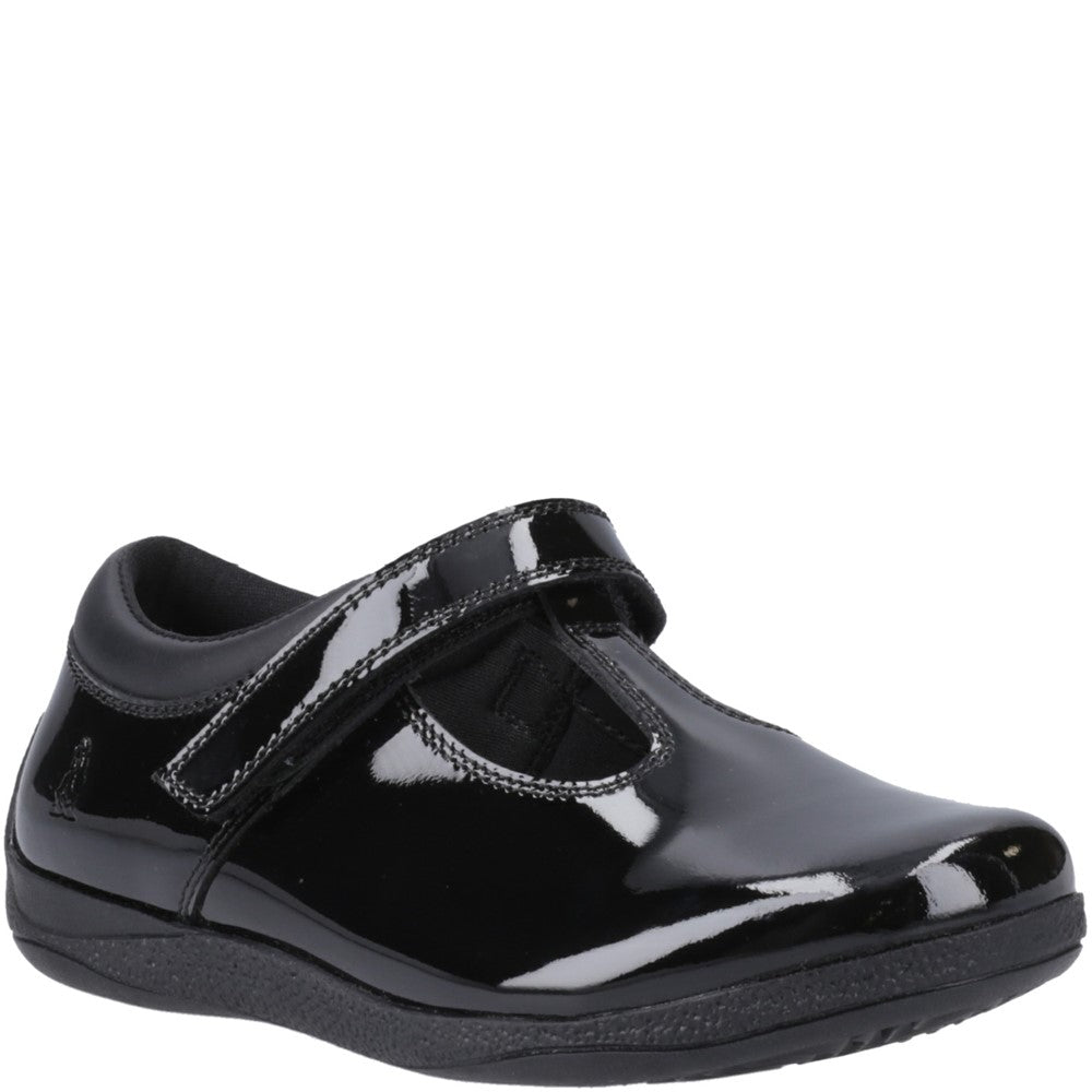 Girls BTS FLFR Black Hush Puppies Caitlin T-Bar Patent Snr