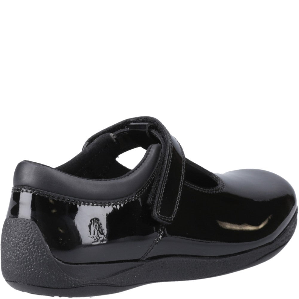 Girls BTS FLFR Black Hush Puppies Caitlin T-Bar Patent Snr