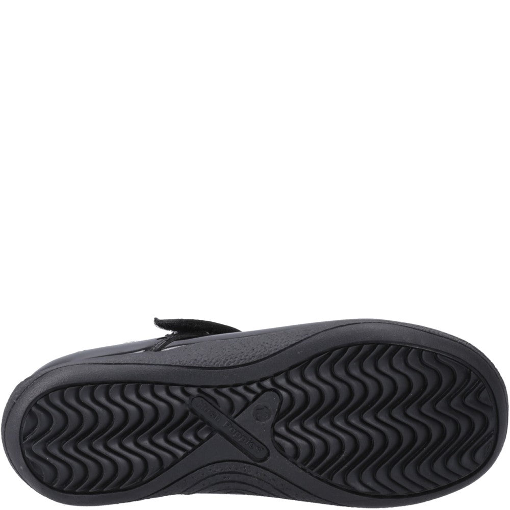 Girls BTS FLFR Black Hush Puppies Caitlin T-Bar Patent Snr