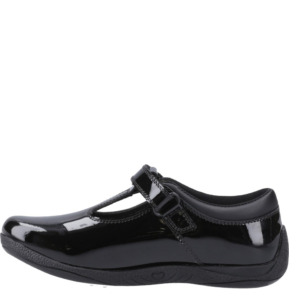 Girls BTS FLFR Black Hush Puppies Caitlin T-Bar Patent Snr