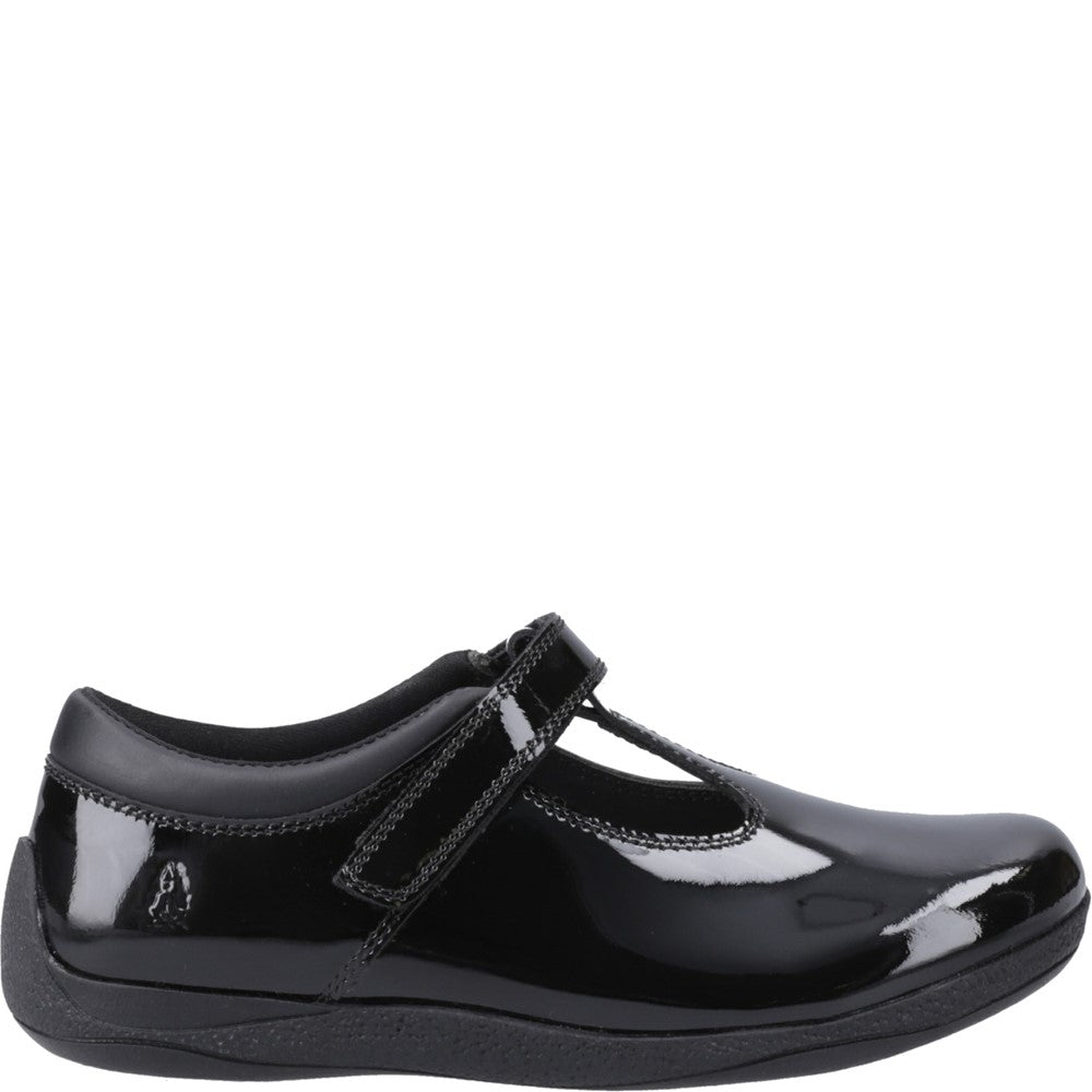 Girls BTS FLFR Black Hush Puppies Caitlin T-Bar Patent Snr