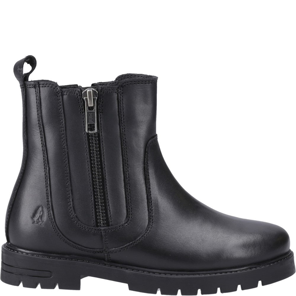 Girls BTS FLFR Black Hush Puppies Liana Zip Boot Snr