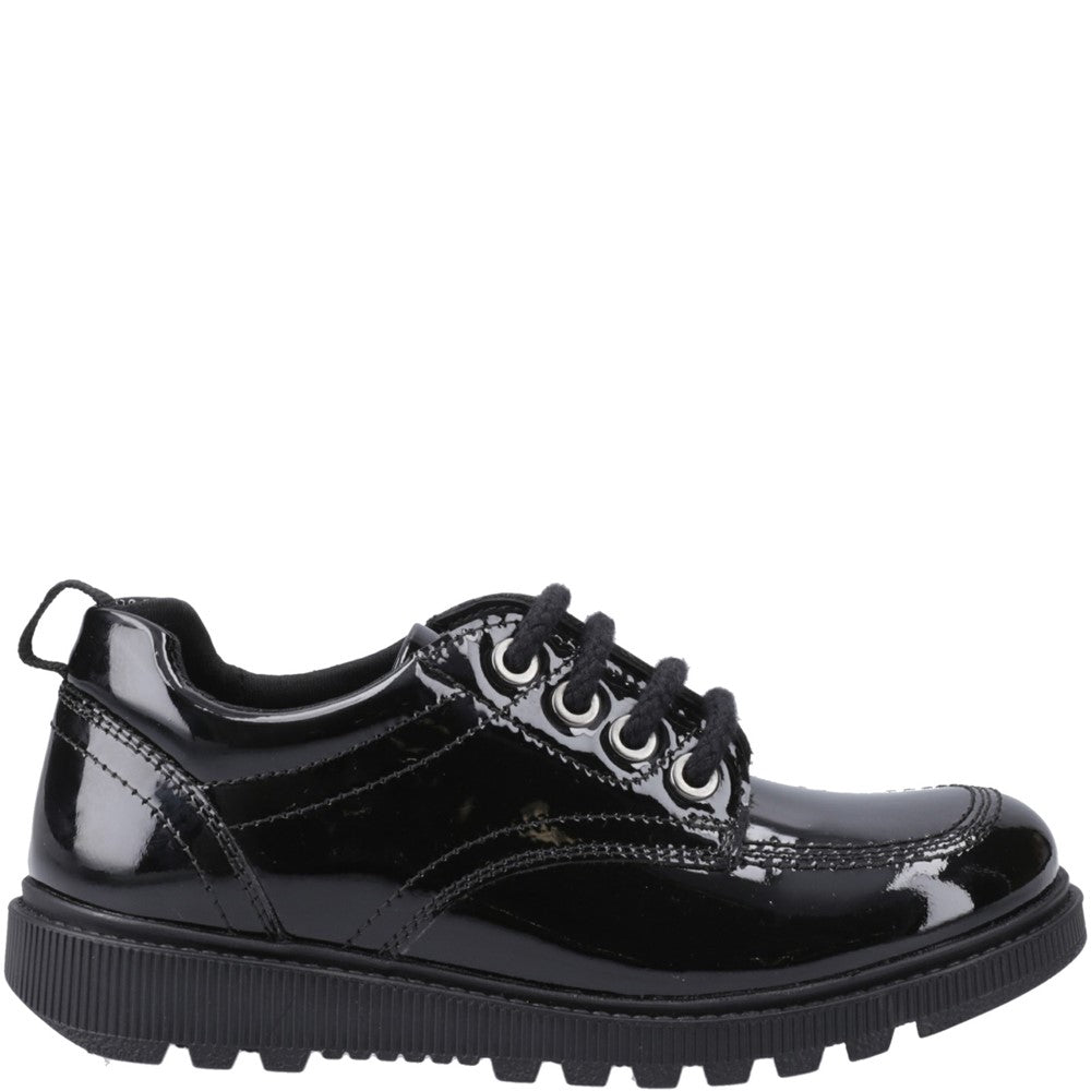 Girls BTS FLFR Black Hush Puppies Keeley Lace Up Patent Jnr