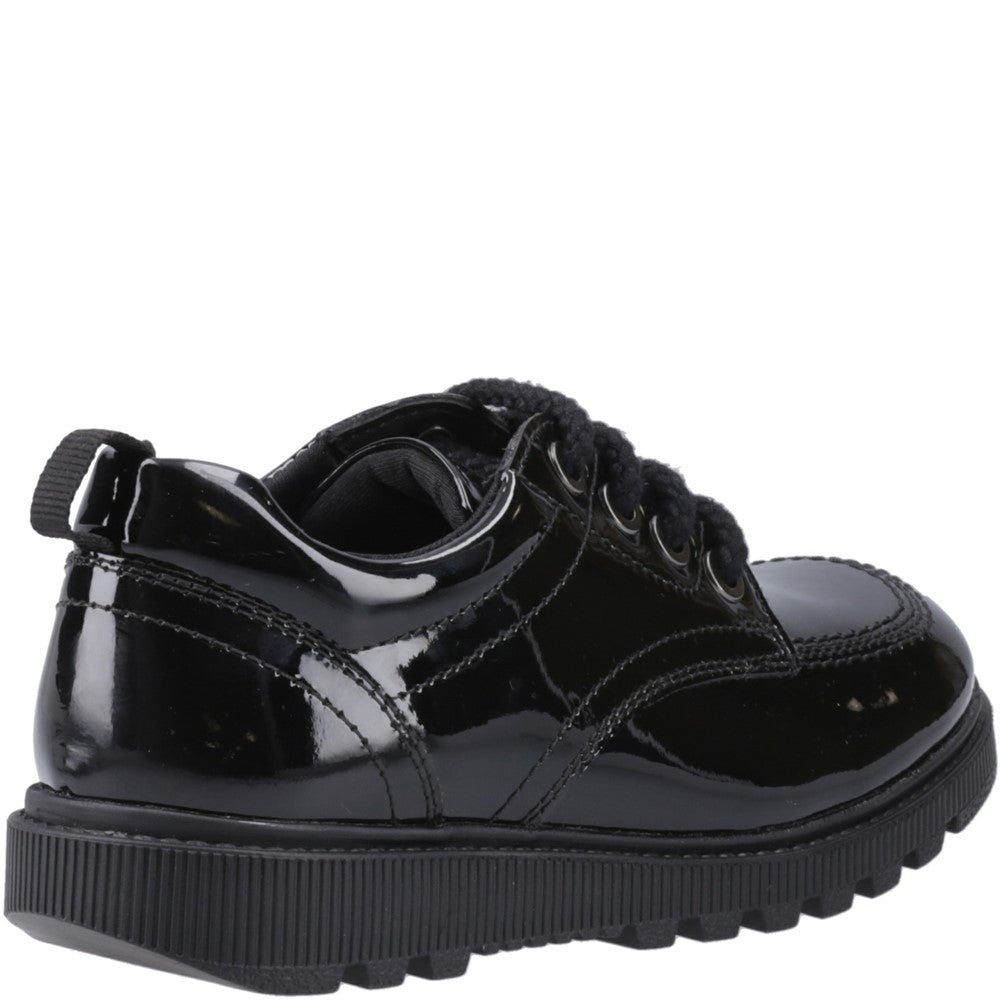 Girls BTS FLFR Patent Black Hush Puppies Keeley Lace Up Patent Snr