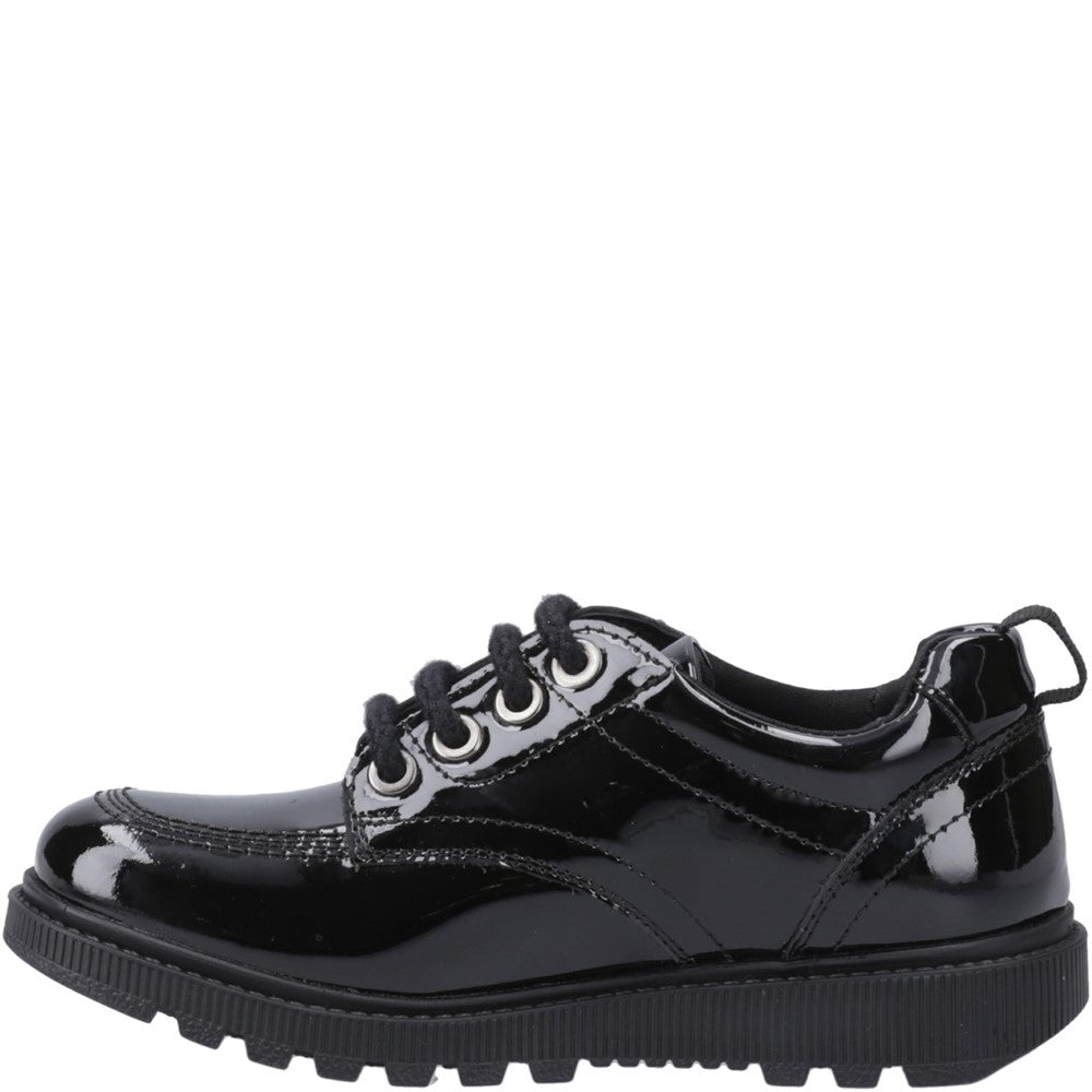 Girls BTS FLFR Patent Black Hush Puppies Keeley Lace Up Patent Snr