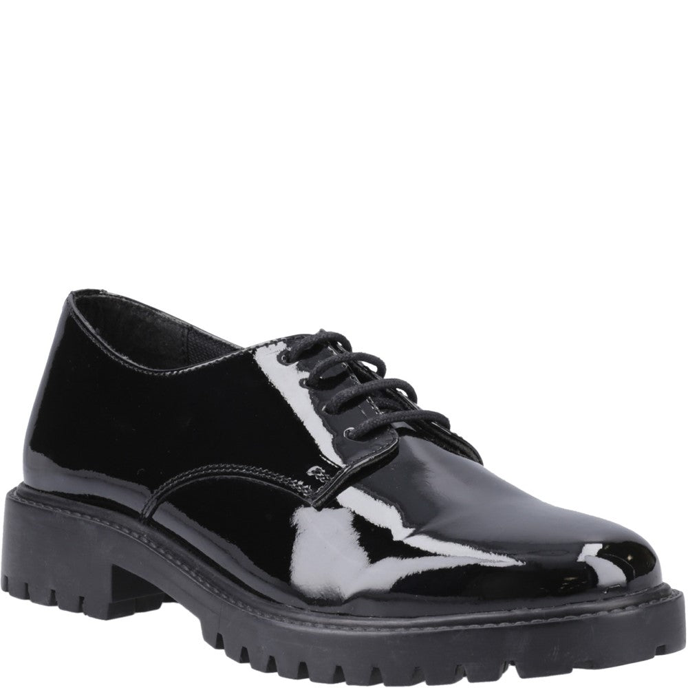 Girls BTS Black Hush Puppies Aubrey Lace Up Patent Jnr