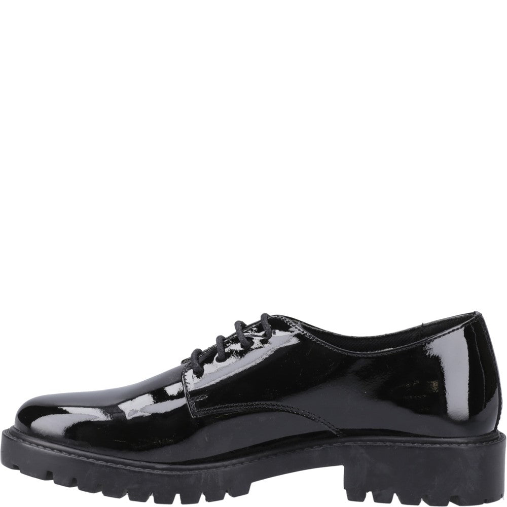 Girls BTS Black Hush Puppies Aubrey Lace Up Patent Jnr