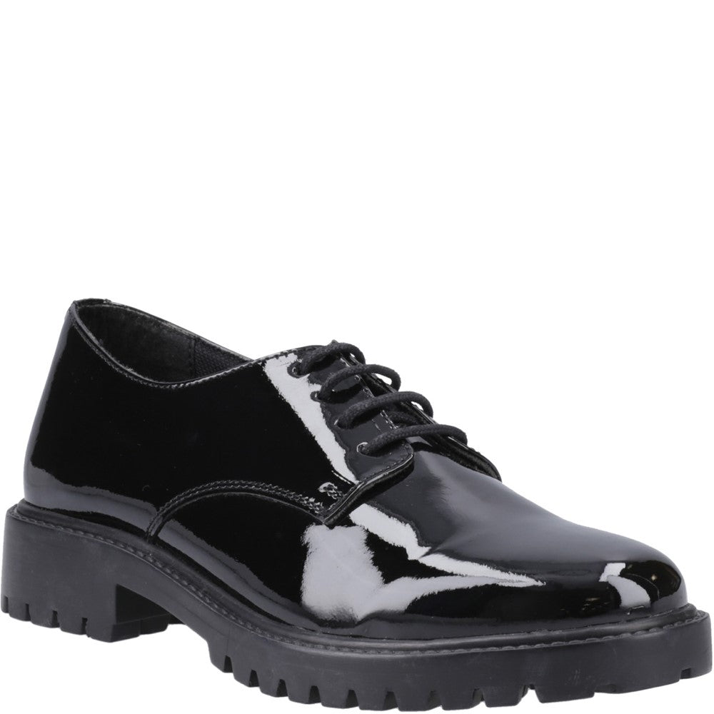 Girls BTS Black Hush Puppies Aubrey Lace Up Patent Snr
