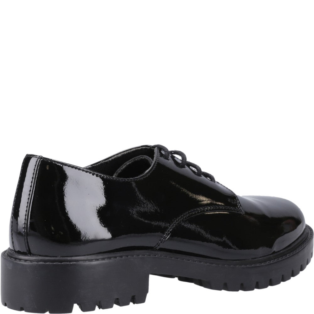 Girls BTS Black Hush Puppies Aubrey Lace Up Patent Snr
