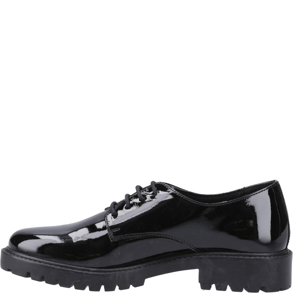 Girls BTS Black Hush Puppies Aubrey Lace Up Patent Snr
