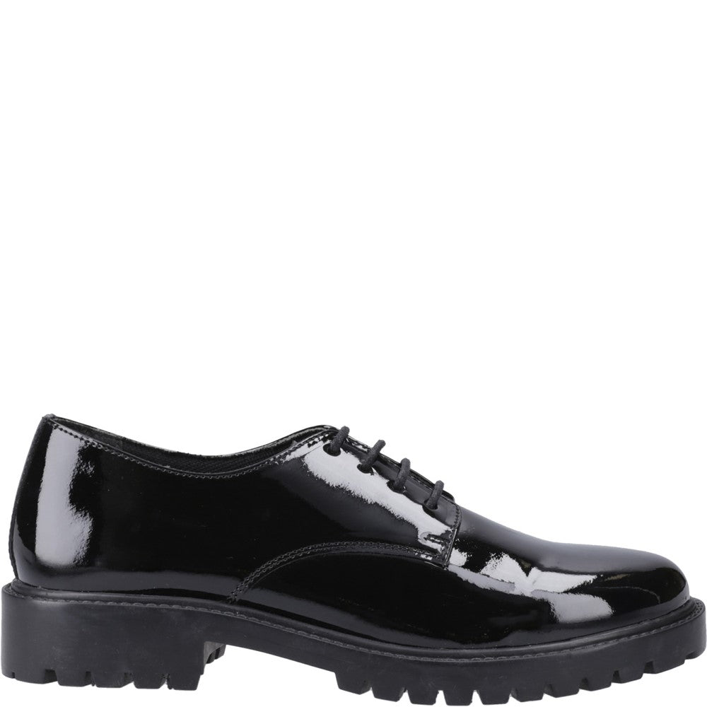 Girls BTS Black Hush Puppies Aubrey Lace Up Patent Snr
