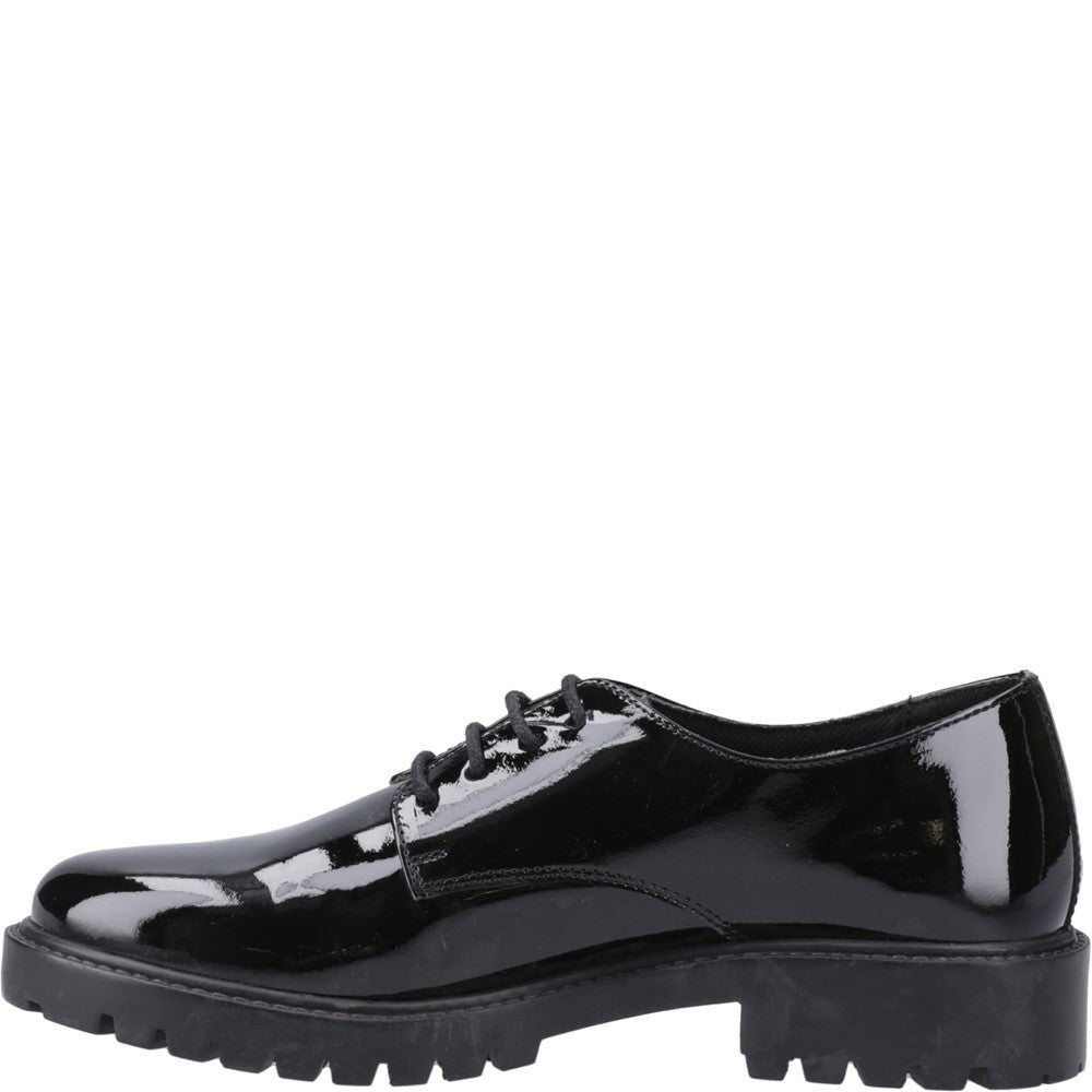 Girls BTS Patent Black XL Hush Puppies Aubrey Lace Up Patent Snr