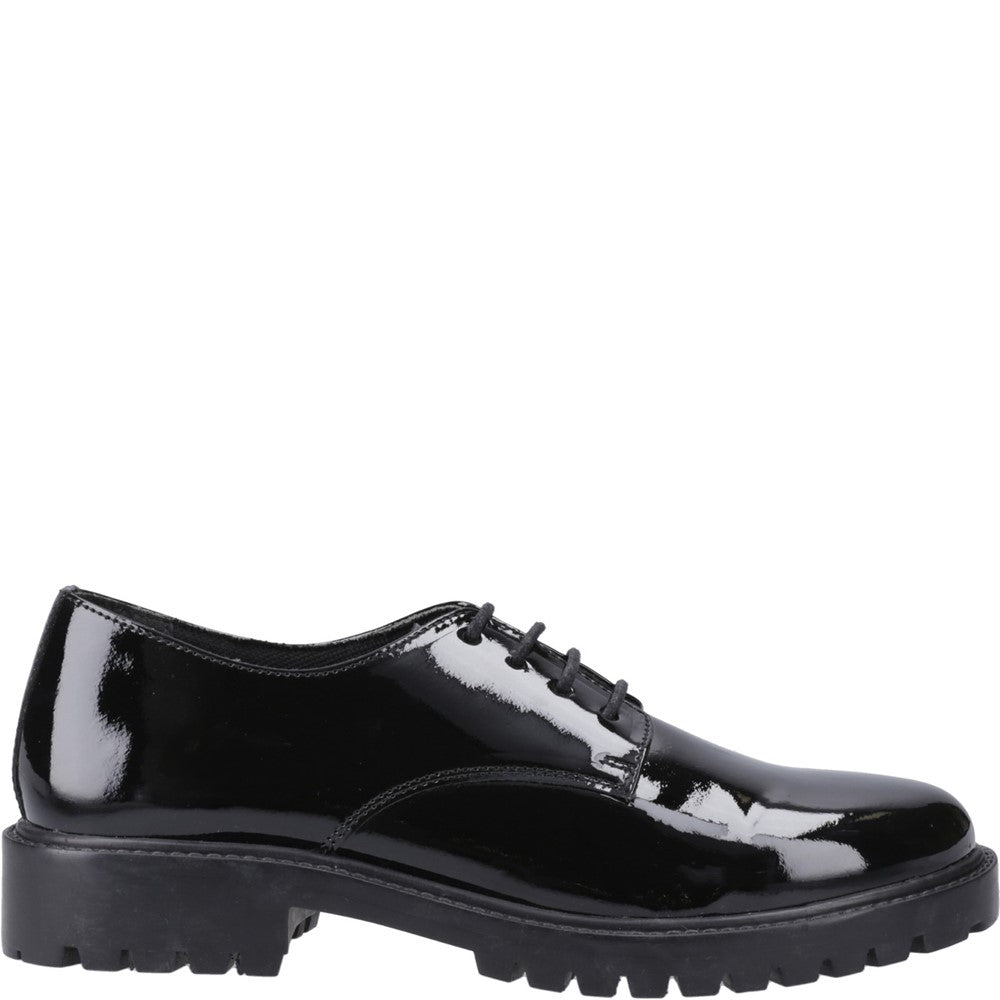 Girls BTS Patent Black XL Hush Puppies Aubrey Lace Up Patent Snr