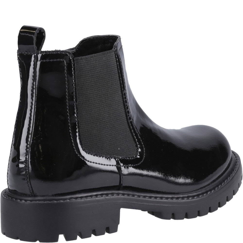 Girls BTS Patent Black Hush Puppies Ariella Chelsea Boot Jnr