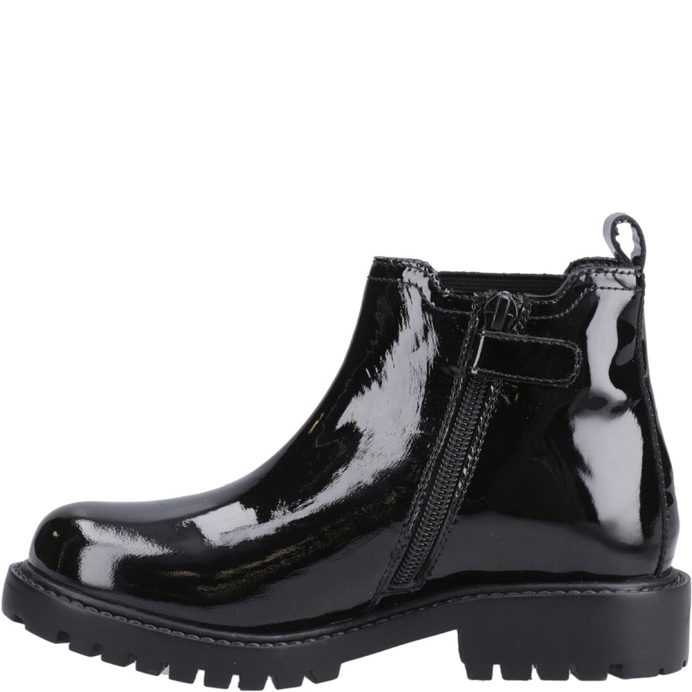 Girls BTS Patent Black Hush Puppies Ariella Chelsea Boot Jnr