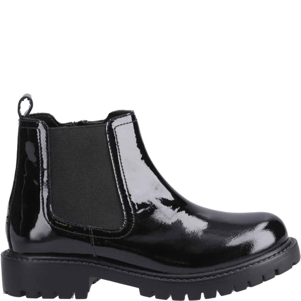 Girls BTS Patent Black Hush Puppies Ariella Chelsea Boot Jnr