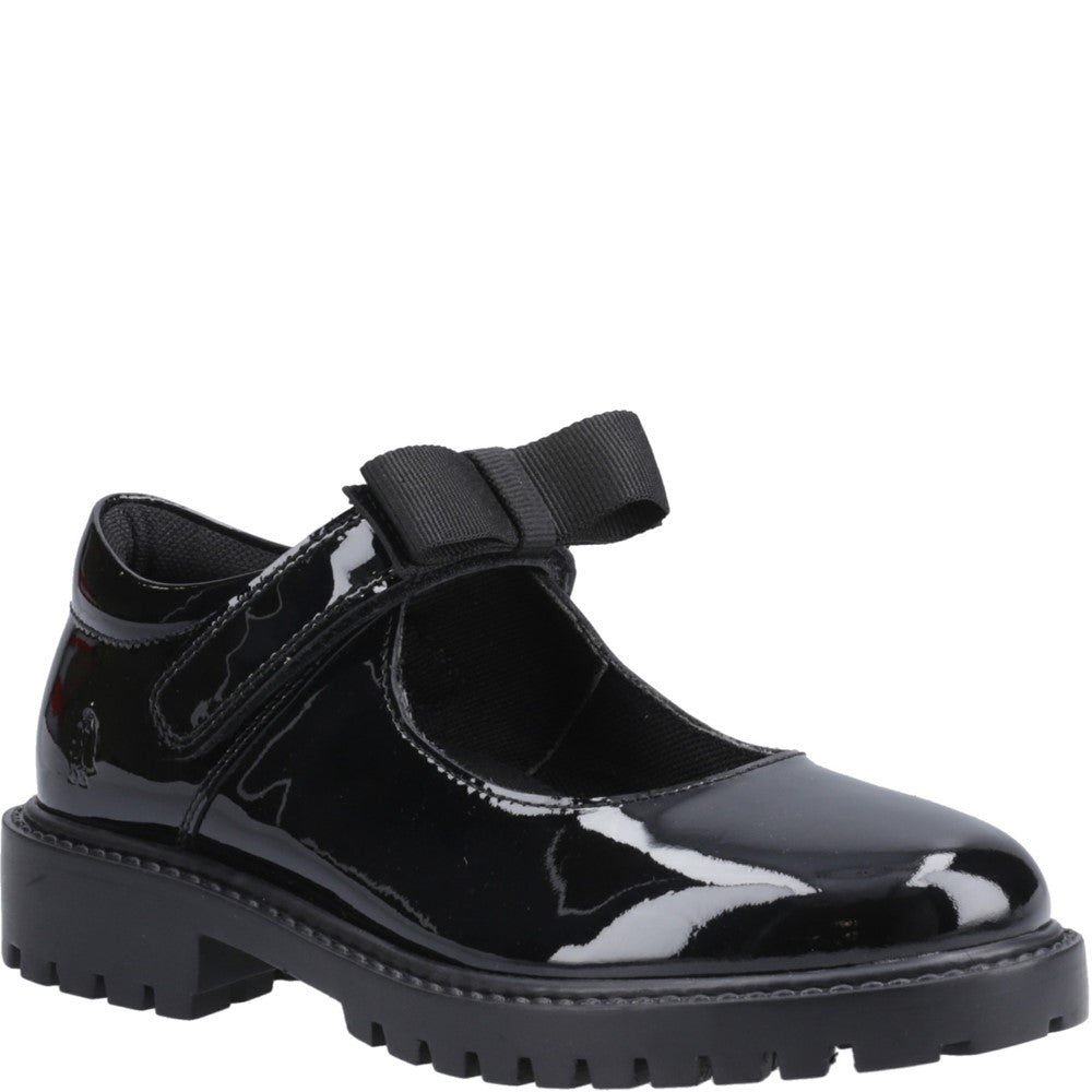 Girls BTS Patent Black Hush Puppies Astrid Bow Patent Jnr