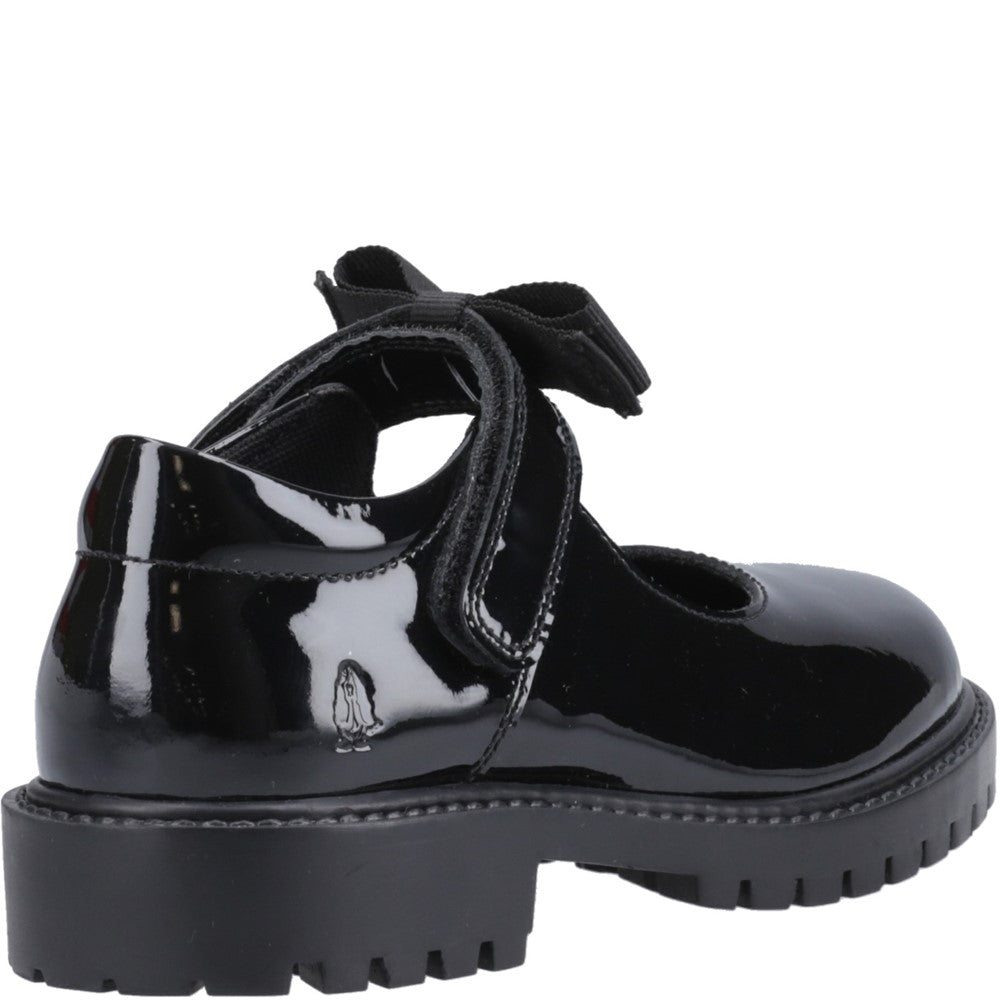 Girls BTS Patent Black Hush Puppies Astrid Bow Patent Jnr