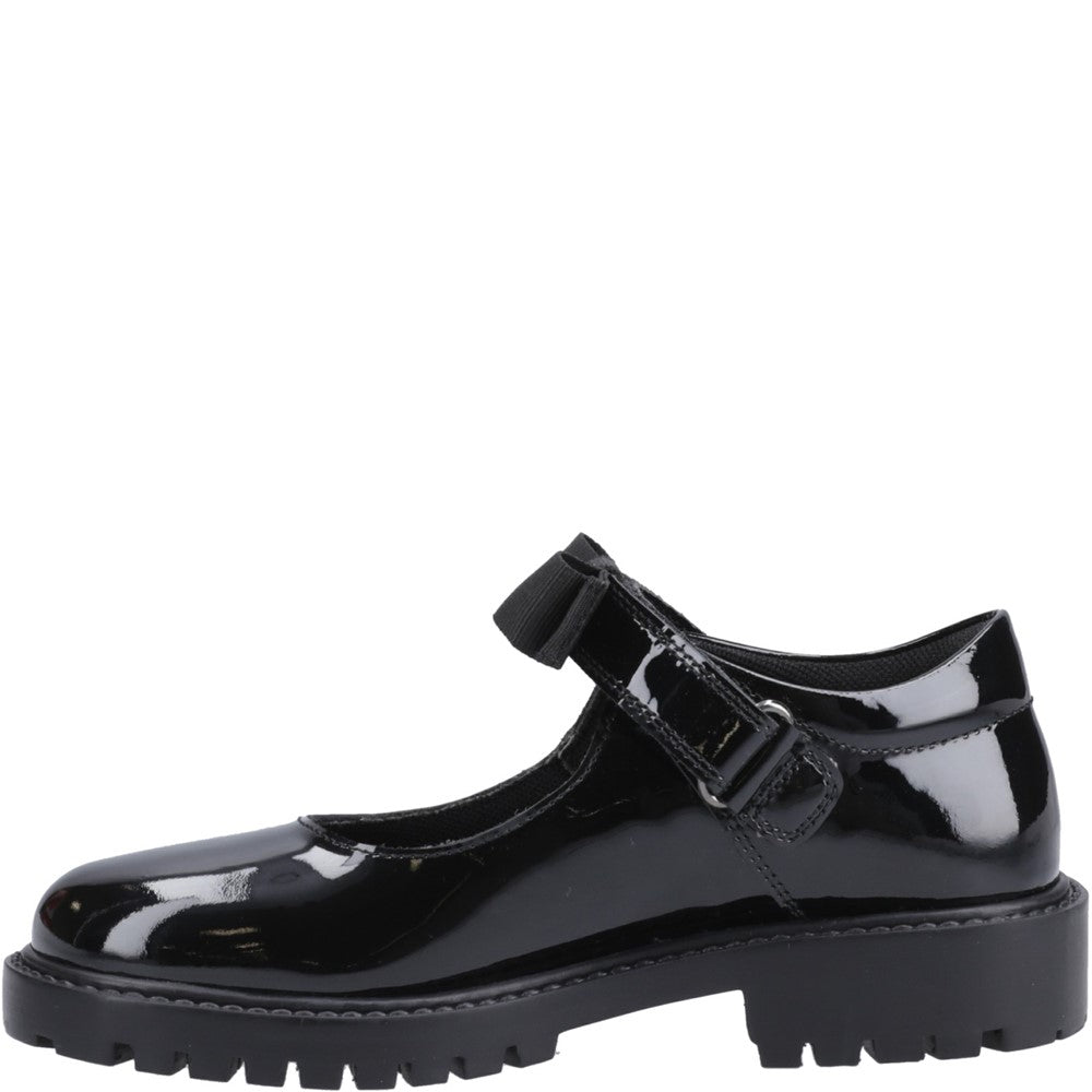 Girls BTS Patent Black Hush Puppies Astrid Bow Patent Jnr