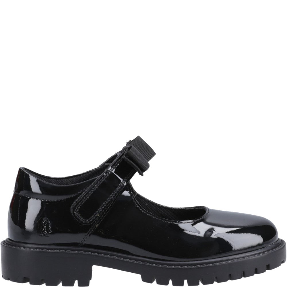 Girls BTS Patent Black Hush Puppies Astrid Bow Patent Jnr