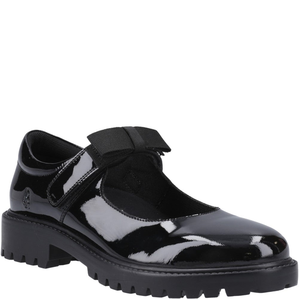 Girls BTS Patent Black Hush Puppies Astrid Bow Patent Snr