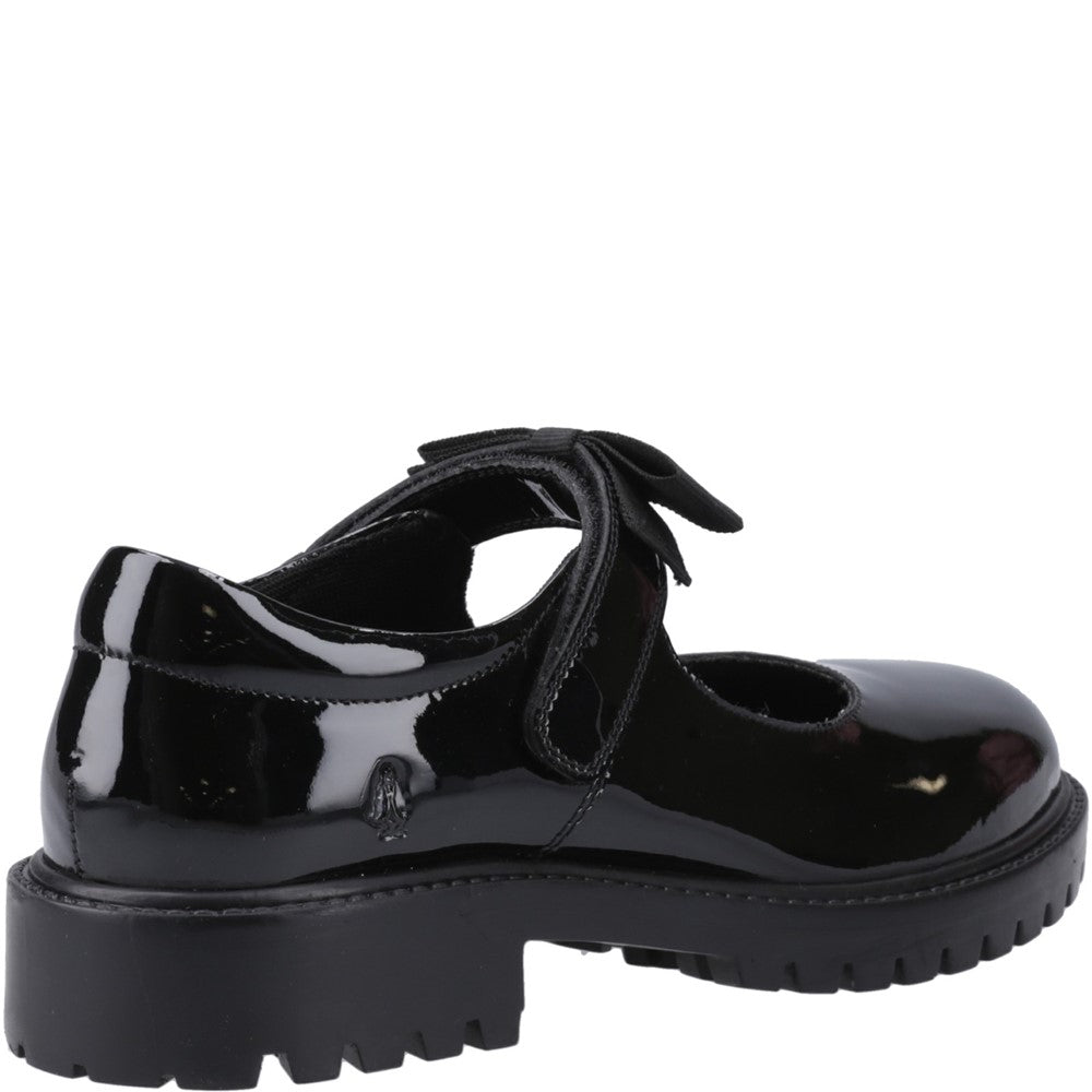 Girls BTS Patent Black Hush Puppies Astrid Bow Patent Snr