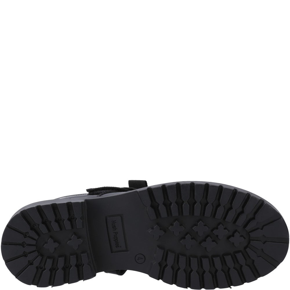 Girls BTS Patent Black Hush Puppies Astrid Bow Patent Snr