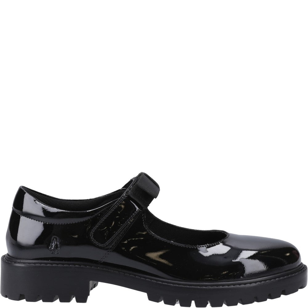 Girls BTS Patent Black Hush Puppies Astrid Bow Patent Snr