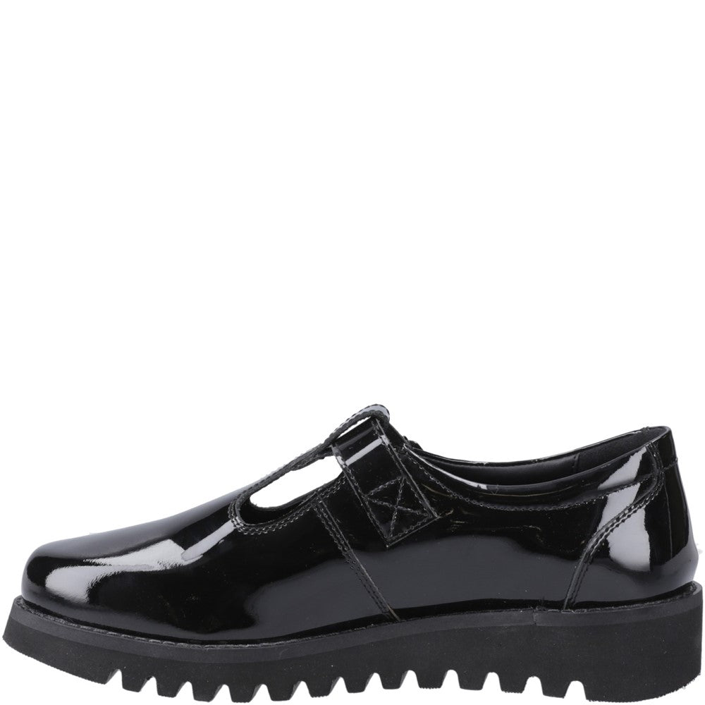 Girls BTS Patent Black Hush Puppies Florrie T-Bar Patent Snr