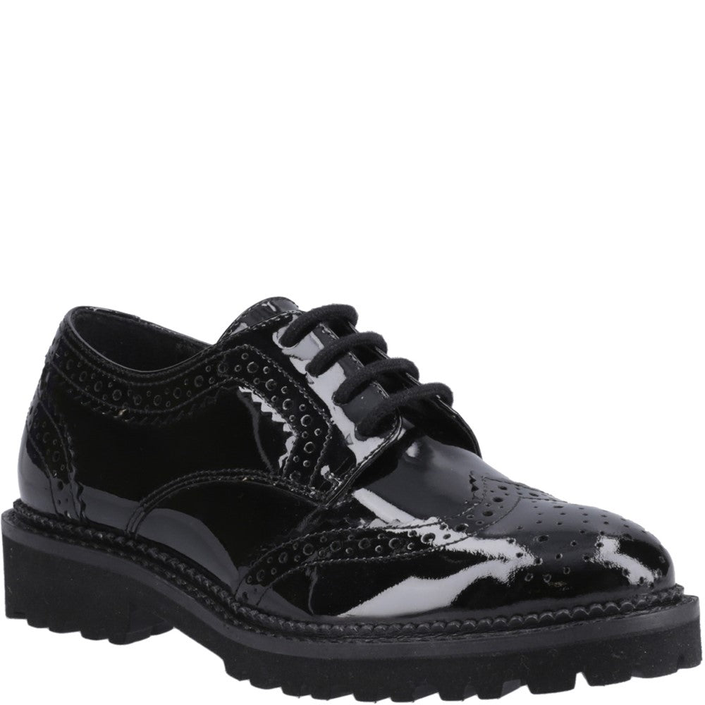 Girls BTS Black Hush Puppies Gabi Lace Up Patent Jnr