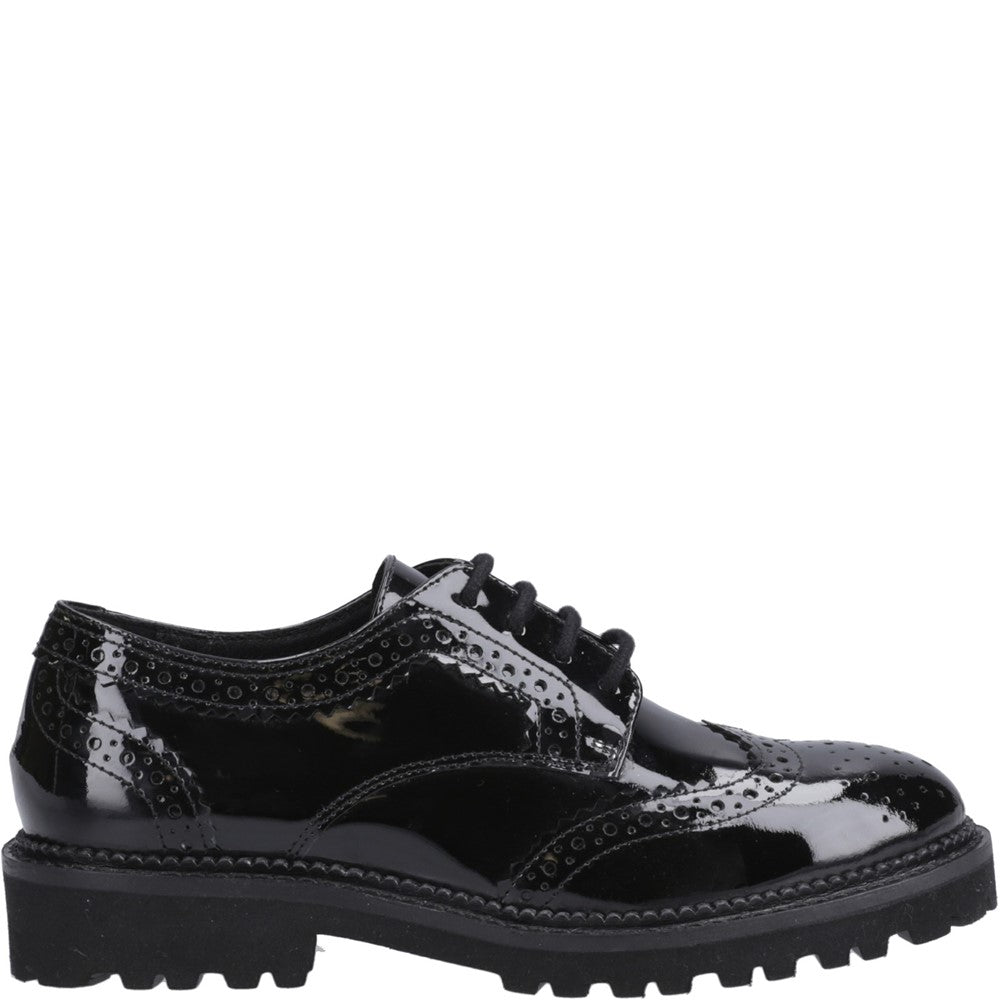 Girls BTS Black Hush Puppies Gabi Lace Up Patent Jnr