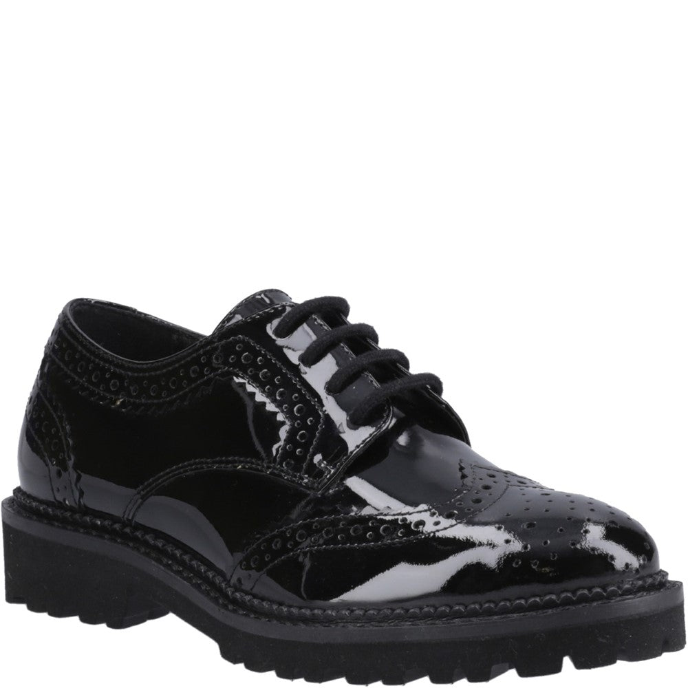 Girls BTS Black Hush Puppies Gabi Lace Up Patent Snr
