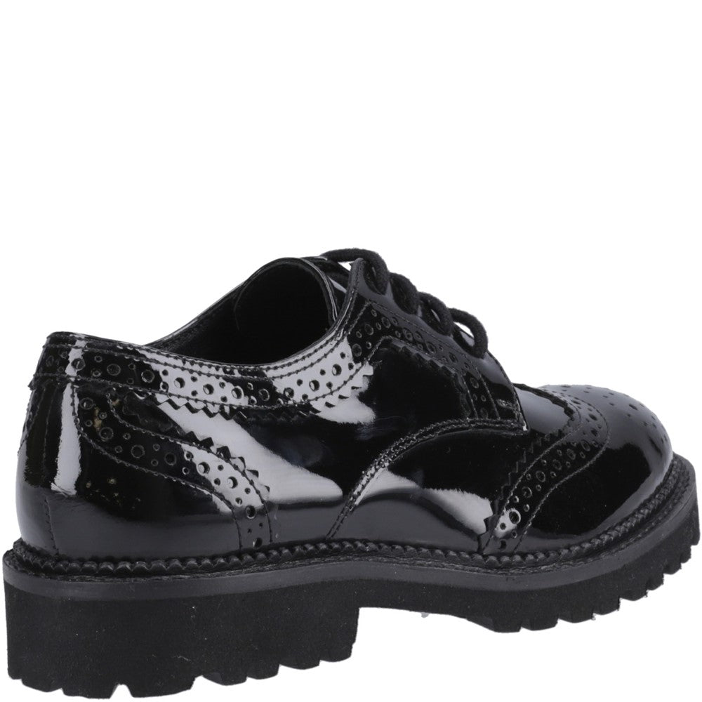 Girls BTS Black Hush Puppies Gabi Lace Up Patent Snr