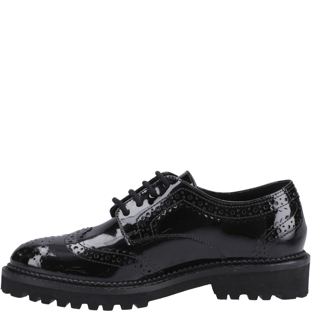 Girls BTS Black Hush Puppies Gabi Lace Up Patent Snr
