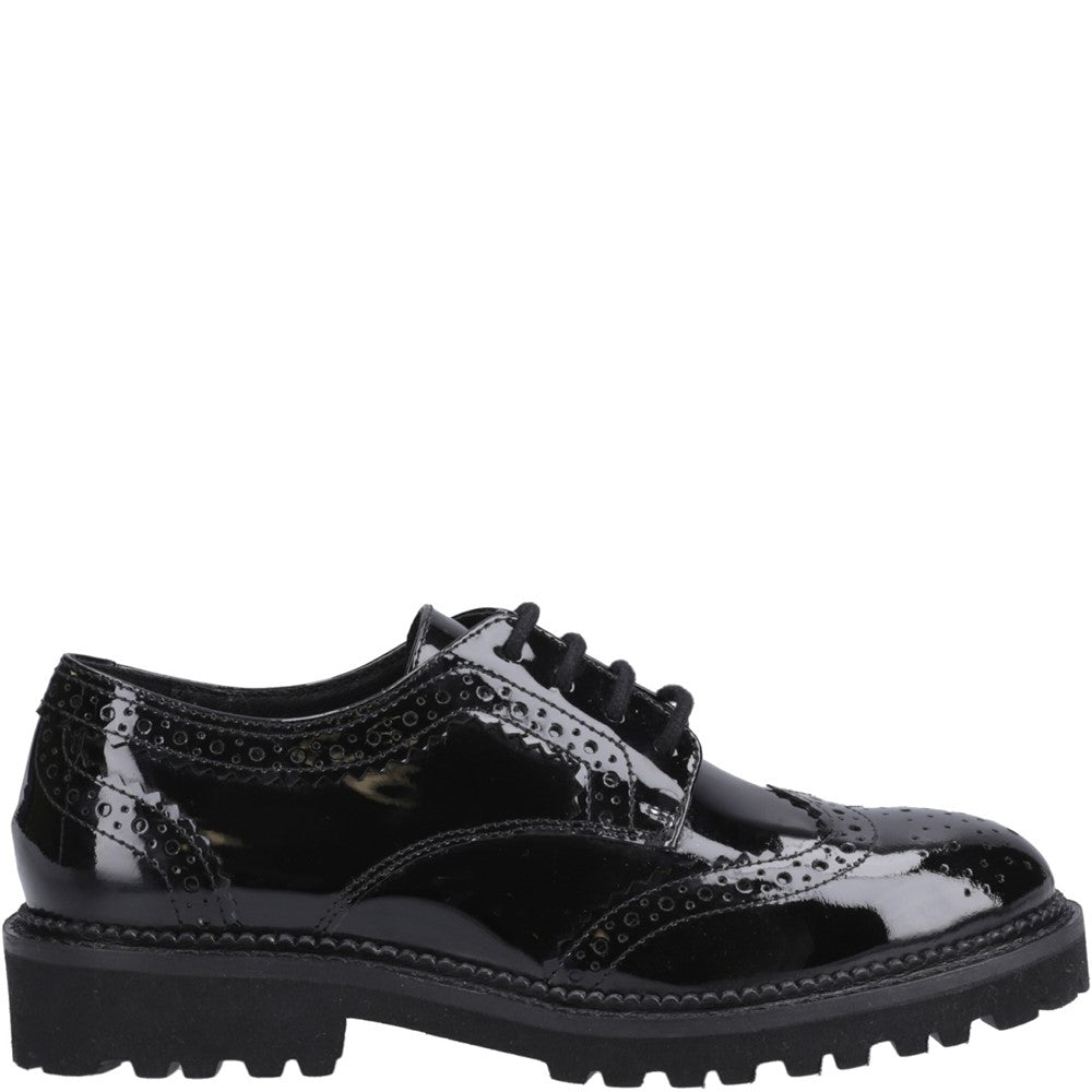 Girls BTS Black Hush Puppies Gabi Lace Up Patent Snr