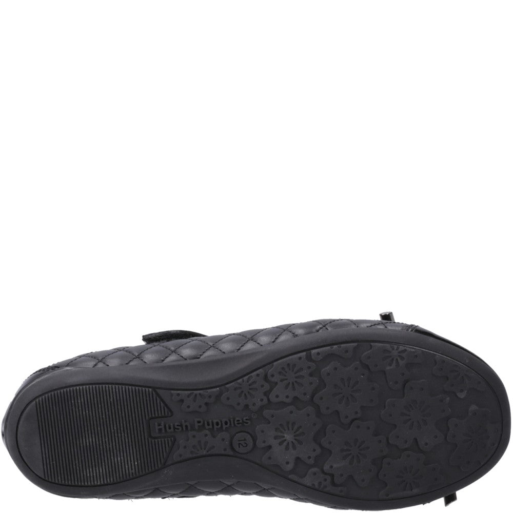 Girls BTS Black Hush Puppies Lottie Quilt Ballerina Snr