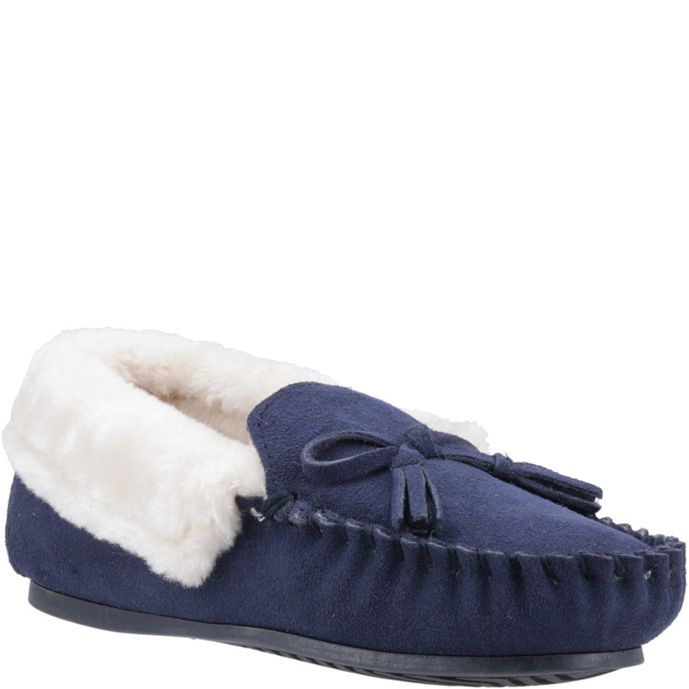 Classic Ladies Slippers Navy Hush Puppies Agnes Fur Slipper