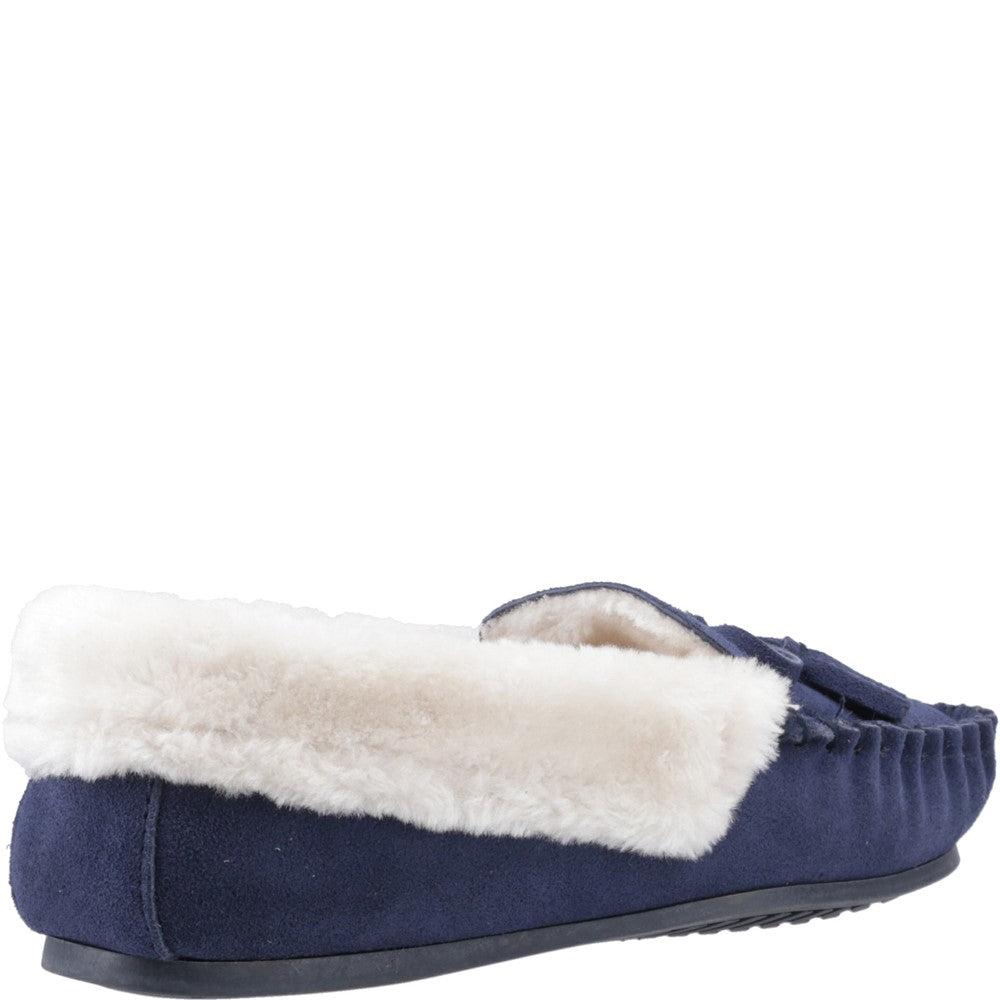 Classic Ladies Slippers Navy Hush Puppies Agnes Fur Slipper