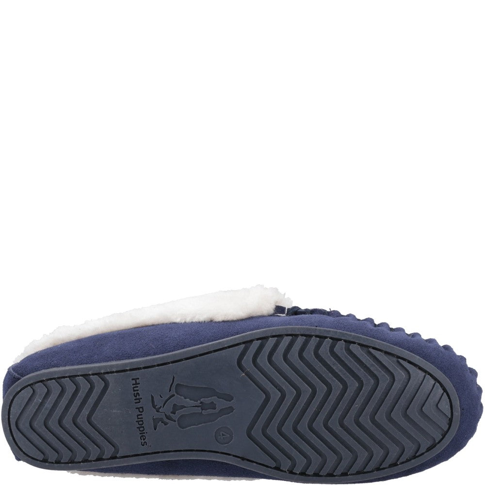 Classic Ladies Slippers Navy Hush Puppies Agnes Fur Slipper