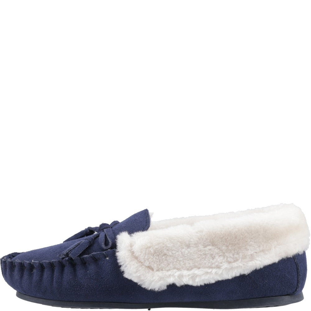 Classic Ladies Slippers Navy Hush Puppies Agnes Fur Slipper