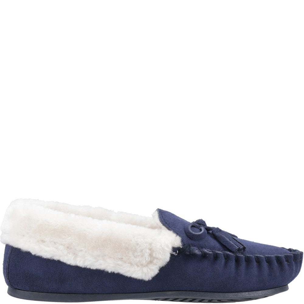 Classic Ladies Slippers Navy Hush Puppies Agnes Fur Slipper