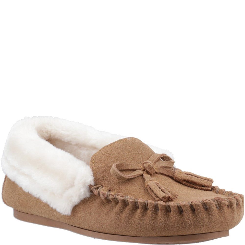 Classic Ladies Slippers Tan Hush Puppies Agnes Fur Slipper
