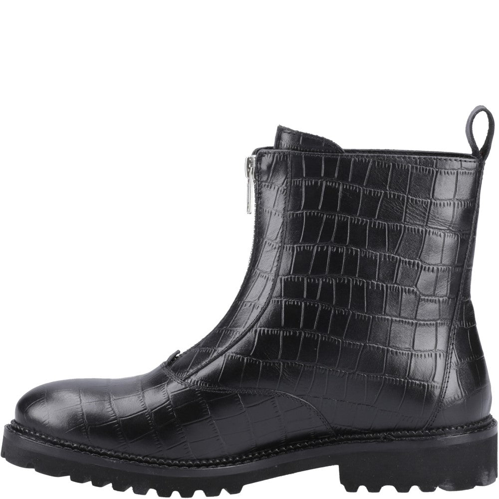 Ladies Ankle Boots Black Croc Hush Puppies Gena Front Zip Boot