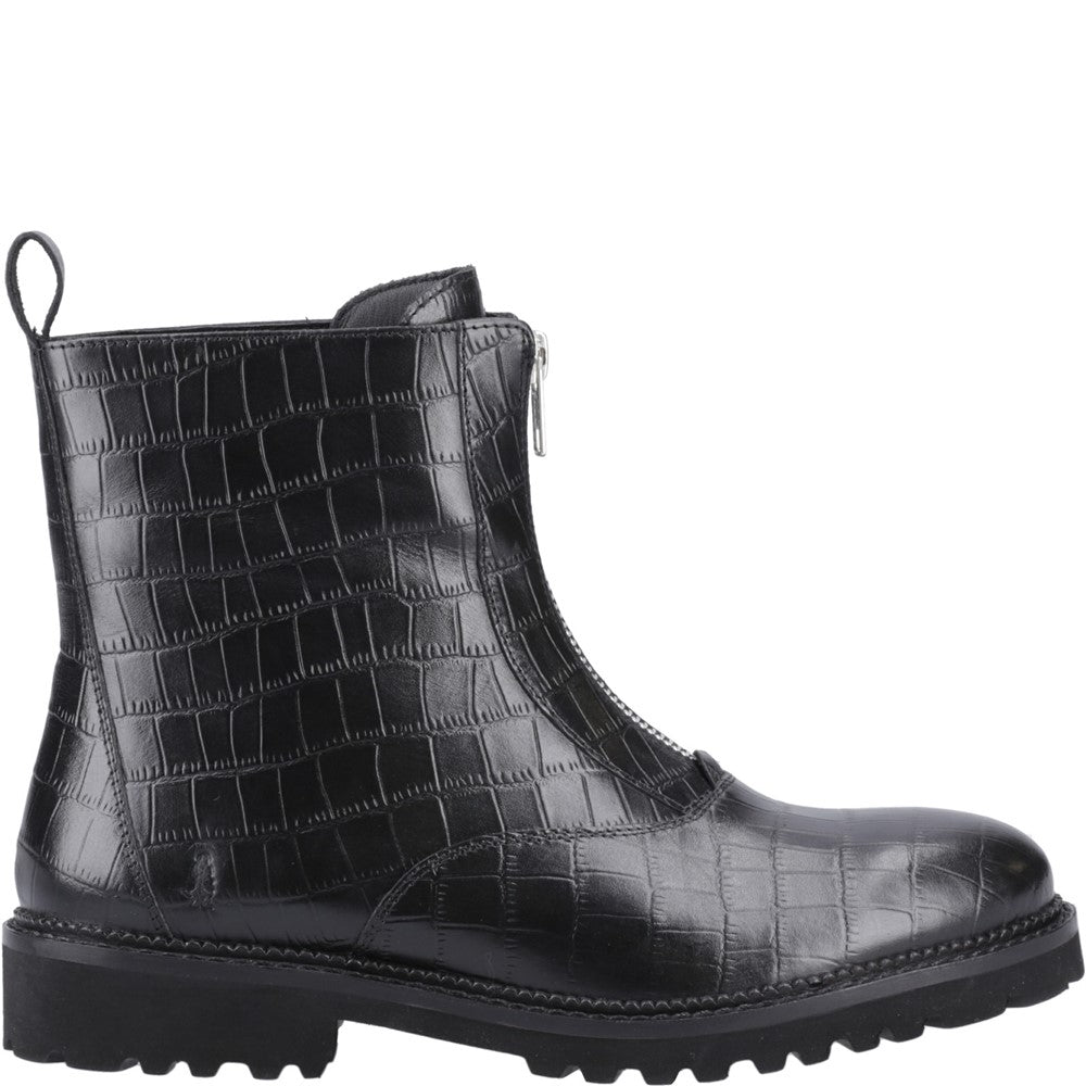 Ladies Ankle Boots Black Croc Hush Puppies Gena Front Zip Boot