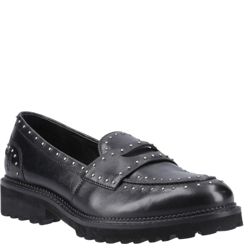 Slip On Ladies Shoes Black Hush Puppies Genie Stud Loafer