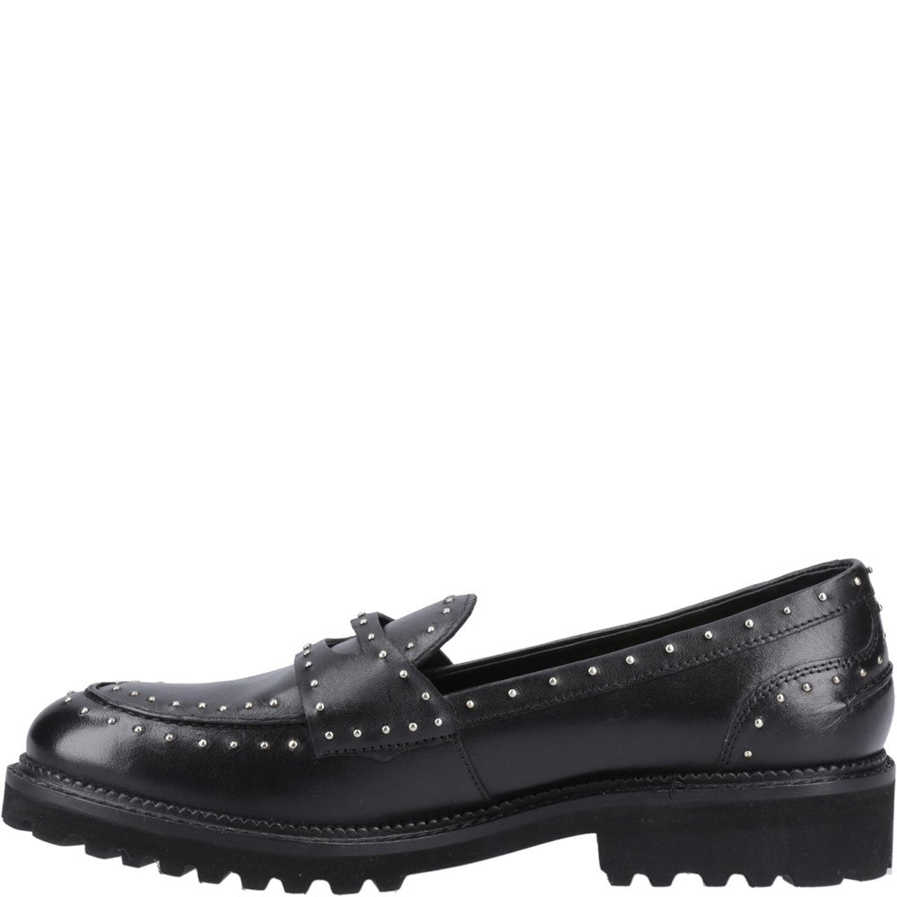 Slip On Ladies Shoes Black Hush Puppies Genie Stud Loafer