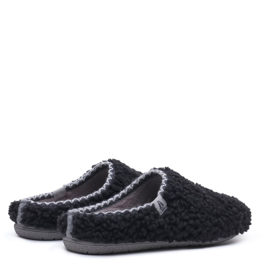 Classic Ladies Slippers Black Hush Puppies Good Slipper Teddy Mule