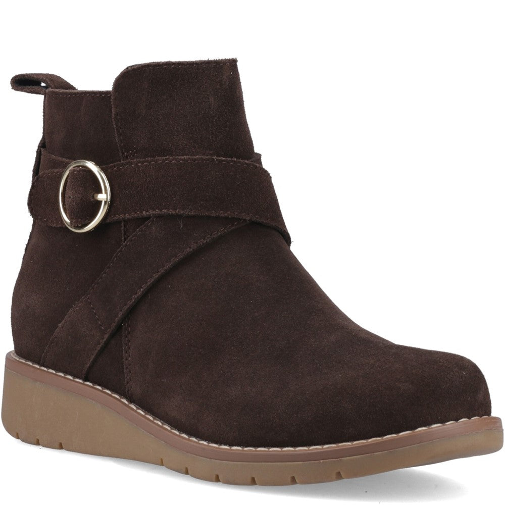 Ladies Ankle Boots Chocolate Hush Puppies Lyra Buckle Boot